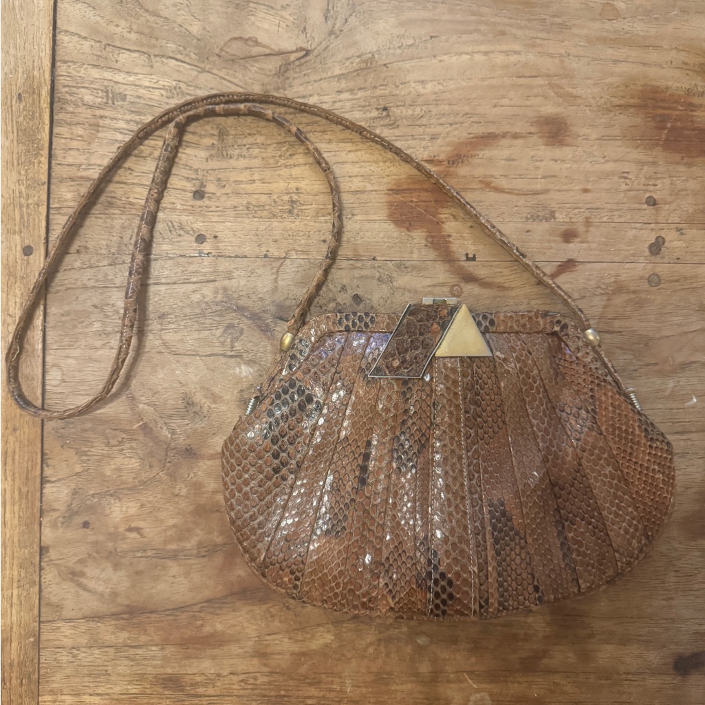 Vintage Snakeskin Leather Mini Shoulder Bag | Brown | Made In Europe